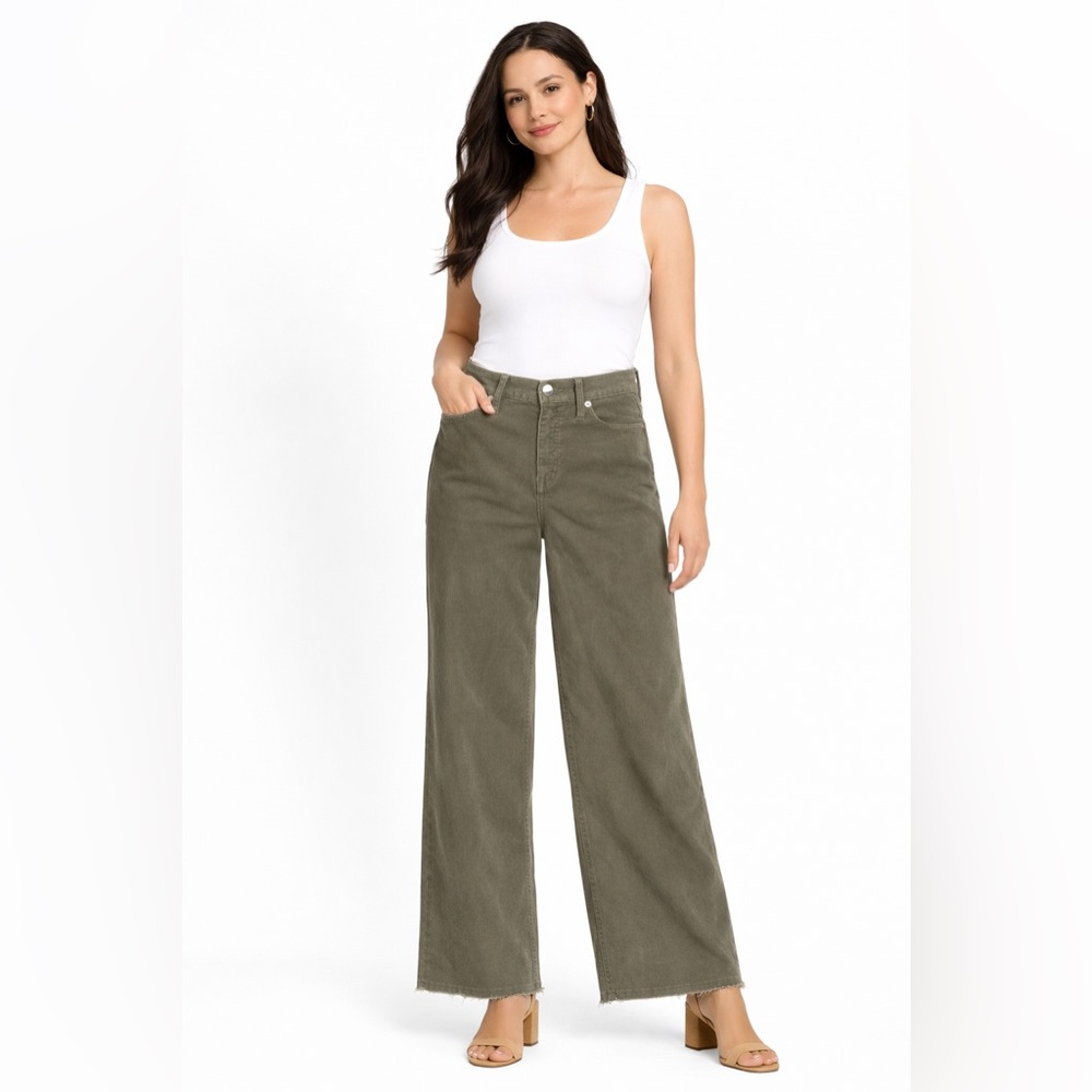 J.Crew Re-Imagined Olive Green Corduroy High-Rise Wide-Leg Pants Size 25